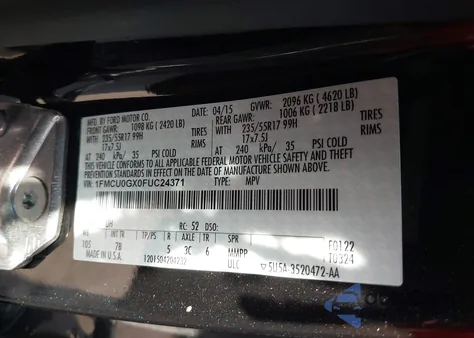 2015 Ford Escape Se из США, поврежденный, VIN 1FMCU0GX0FUC24371